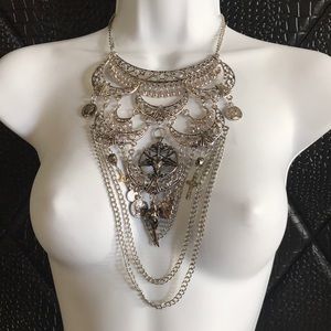 Silver Tiered Baphomet Statement Necklace